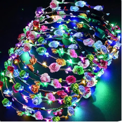 PTHTECHUS Pack of 12 LED Flower Wreath Headband - Crowns Flower Garland Boho Floral Head Crown for Wedding, Festival and Party, Headpiece with Decor (FKH-12)