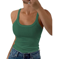 DUOEASE Spaghetti Top Women's Summer 2025 Ribbed Crew Neck Tank Top Basic Plain Slim Fit Stretch Top
