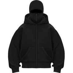 OLIPHEE Men's Winter Hoodie with Balaclava Casual Hoodie Men's with Zip and Pocket Windproof Warm Jacket Men's Sweatshirt Loose