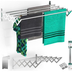 TEHORNEO Clothes Airer Wall Mounted 140 cm Clothes Airer Wall Clothes Airer Extendable Wall Clothes Dryer Wall Dryer Wall Clothes Dryer Wall Clothes Dryer Extendable Aluminium