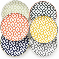 Cake Plates, Set of 6, Small Dessert Plates, Diameter 15 cm, Porcelain Salad Plates, Colourful Breakfast Plates, Mini Dinner Plates for Pasta, Fruit, Bread