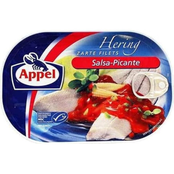 Appel Herring Fillets, Delicate Fish Fillets Salsa Picante, MSC Certified, 200g