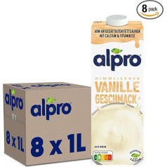 Alpro Vanilla Flavoured Soy Based Drink - Vegan and Dairy Free - Naturally Lactose Free - Rich in Vegetable Protein and Naturally Low Fat - 8 x 1 Litre - Durable