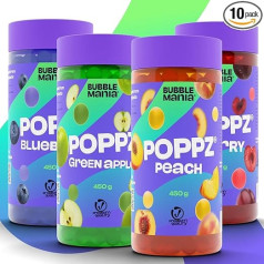 BubbleMania POPPZ® Bubble Tea Beads | Pack of 4 Fruit Beads - Cherry, Green Apple, Peach, Blueberry | Vegan Boba Tapioca Beads for Drinks & Desserts