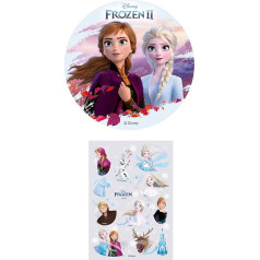 Set of 2 Frozen Edible Cake Toppers + Mini Cake Toppers, Cake Decoration for Children's Birthday Parties (Frozen No. 1)