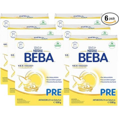 BEBA PRE Initial Milk from Birth, Baby Food, Lactose Only, No Palm Oil, Pack of 6 (6 x 500 g)