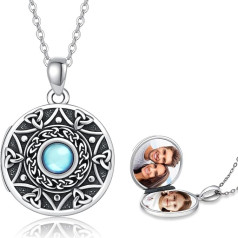 Locket Chain 925 Sterling Silver Personalised Photo Pendant Photo Moonstone Locket Amulet for Opening Pictures Medallion with Photo Moonstone Jewellery for Women Girls Mother Son Gifts