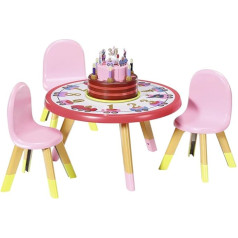 Zapf Creation 831076 BABY Born Happy Birthday Party Table with 3 Chairs, Light and Sound Effects, Birthday Cake, Tableware, Numbers, Pictures and Stickers for Decorating
