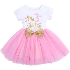 Newborn Girls It's My 3rd Birthday Cake Smash Clothes Set Shinny Printed Sequin Bowknot Tutu Bowknot Dress Toddler Infant Baptism Christening Pageant Party