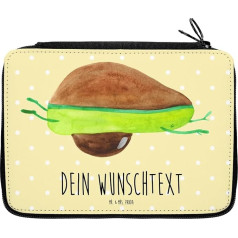 Mr. & Mrs. Panda Personalised Pencil Case Avocado Yoga - Personalised Gifts, Pencil Case School Enrolment, Child, Pencil Case with Name, Avocado, Yellow Personalized, Hand Drawn