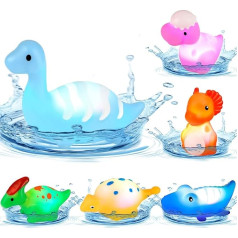 Dinosaur Bath Toys - 6 Pieces Floatimg Rubber Baby Bath Toy Toddler Bath Toy Sensory Toy Gift for Girls Boys Kids