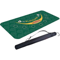 Felt Mat for Table Games, Professional Poker, 8 Players, Rubber Poker, Deluxe Suede Table Layout, Blackjack, Playing Cards, Green, 47 x 24 Inches