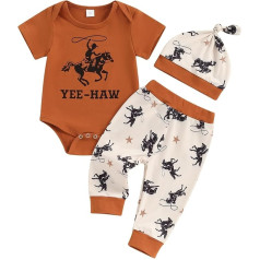 Western Baby Outfits Letter Print Long Sleeve Romper Long Pants Hat Set Newborn Infant Boys Autumn Winter Clothes 3 Pieces Outfit