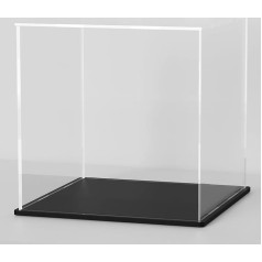 10 Inch Clear Acrylic Display Case, Cube Acrylic Collectibles Box, Plexiglass Case with Matte Black Stand for Toys, Arts and Figures