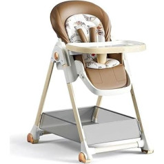 Baby High Chairs, Multifunctional Convertible Dining Room Chair for Toddlers with 6 Adjustable Heights and 3 Reclining Positions, Foldable with Removable Double Trays and Wheels (808 Khaki)
