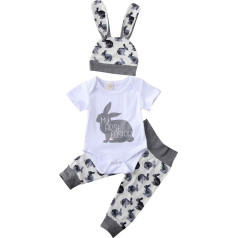 My First Easter Outfit Infant Baby Boy Long Sleeve Letter Print Romper Rabbit Trousers with Hat Easter Clothing Sets