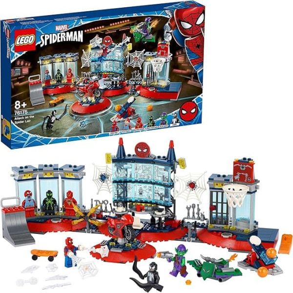 Lеgo 76175 Marvel Attack on Spider-Mans Hideaway Construction Kit with Green Goblin and Venom Figures, Superhero Toy