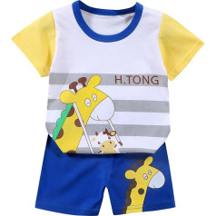 Unisex Children's Clothing Set - Elastic Waist Soft Cotton Blend Short Sleeve Top Shirt + Shorts 2-Piece Long Sleeve Shirt Braces Trousers Sportswear Tracksuit Boys Clothing Sets for 1-7 Years