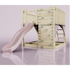 Rebo Wooden Play Tower with Climbing Wall Outdoor Climbing Frame with Platform, Wave Slide and Sandpit