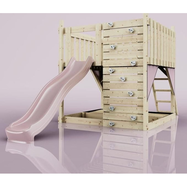 Rebo Wooden Play Tower with Climbing Wall Outdoor Climbing Frame with Platform, Wave Slide and Sandpit