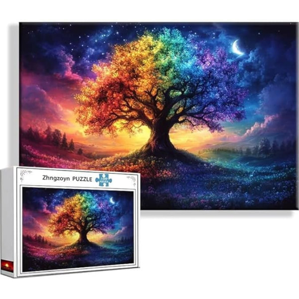 Puzzle Baum Mond 1500 Teile Groß XXL 87 x 57 cm, Jigsaw Art Impossible Erwachsene Anspruchsvoll, DIY Klassische Jigsaw Erwachsene, Junge, Mädchen, Geschicklichkeitsspiel für Die Ganze Familie N-6
