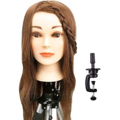 100% Real Hair Hairdressing Training Head Ideal Training Head for Hairdressers Long Hair Practice Heads with Table Clamp 61 cm 8#