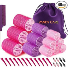 Hair Rollers Set 40 Pieces PandyCare Hair Rollers for Long and Short Hair - No Heat, Hair Friendly, Natural Effect, Includes 18 Rollers (4.4 cm + 1 cm), 20 Clips, 1 Rat Tail Comb, 1
