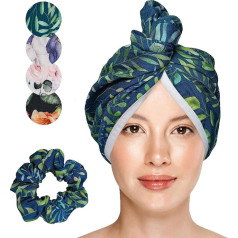 Bamboo Hair Turban Towel for Women - Hair Towel with Button - Hair Towel for Long Hair - Bamboo Towel with Scrunchie