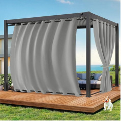 Qelus Outdoor Curtain Weatherproof W 254 x H 213 cm, Waterproof Outdoor Curtains with Eyelets, Outdoor Curtains, Windproof Sun Protection, Privacy Screen for Garden, Patio, Balcony, Pergola, Gazebo
