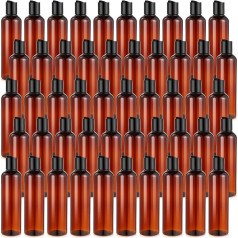 Mimorou 50pcs Plastic Squeeze Bottles with Disc Lid, Flip Lid, Empty Amber Refillable Container, Small Travel Toiletry Bag, Brown Bottle with Black Lid for Lotion