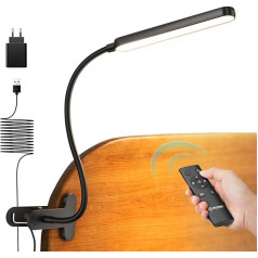 Glocusent 38 LED Clamp Light, Eye-Friendly Clampable Desk Lamp Children, Continuously Dimmable in 5 Colours & 5 Brightnesses, Stable Clamp & Flexible Gooseneck, Perfect for Reading