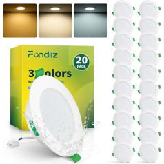 Set of 20 LED Spotlights, 230 V, 6 W, 700 LM, Warm White, Neutral White, Cool White, IP44 Spotlights, Ceiling Spotlights, LED Ceiling Spotlights for Bathroom, Kitchen, 75-90 mm Hole Size
