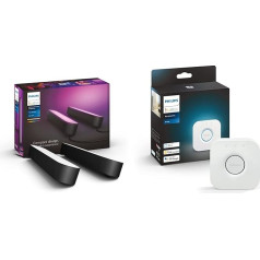 Philips Hue White and Color Ambiance Play Light Bar Pack of 2 Including Hue Bridge, Black, up to 16 Million Colours, Controllable via App, Compatible with Amazon Alexa
