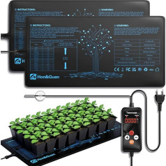 Hon&Guan 55Wx2 Effiziente Warmhalten Heizmatte Pflanzen mit Thermostat, Heizkissen Wärmematte Set für Sämling Germination Haustiere Reptilien Wärmer Bett Matte 25x53CM, IP67, 2 Mat mit 1 Controller