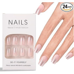 Ladiery Französische Presse auf Nägeln Mittleres Quadrat, Rosa Glitter Wiederverwendbare leichte gefälschte Nägel mit Kleber Werkzeug Kit für Hochzeiten Festival Urlaub Geschenk 24PCS