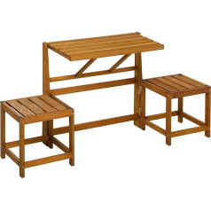 Outsunny Garden Bench, 2-in-1 Park Bench, Garden Furniture Set, Garden Table, Wooden Bench for 2 People, Maximum Load 260 kg, for Balcony, Patio, Solid Wood, Teak, 158 x 48 x 80 cm