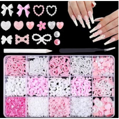 FineInno 3D Nail Charms Set of 1000 Multi Shapes Nail Art Decoration, Heart Bow Knot Flower Nail Charms Nail Plugs Rhinestones for Women Girls Nails Accessories