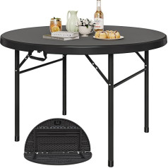 YITAHOME 122 cm Round Folding Table with Carry Handle Weatherproof for Outdoor/Indoor, Portable Camping Table with Metal Frame, Plastic Garden Table with 4 cm Table Top for Party, Camping, Barbecue,