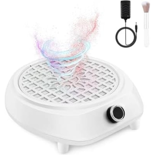 CORESLUX Nail Vacuum Cleaner, 130 W Professional Dust Extraction for Nails with Filter, Desktop Nail Dust Collector, Adjustable Suction Power, Suction Nails with Brush for Nail Studio, Home, White