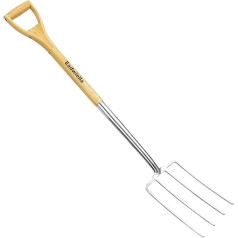Garden Fork Heavy Duty, 43 Inch Garden Fork for Gardening, Divot Fork, Garden Fork, 4 Teeth, Stainless Steel Head with Ergonomic Wooden Handles, Garden Tools for Gardening, Digging