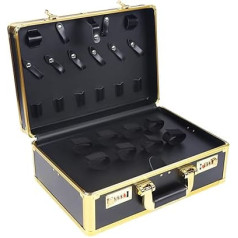 Barber Carry Case, Portable Travel Stylist Tool Box, Portable Barber Case with Secure Password Lock, Hairdresser Tool Bag, Trimmer Organiser Bag (Gold)