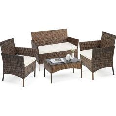 DUMOS Rattan Garden Furniture Set, Waterproof and Breathable Patio Furniture, Balcony Furniture with 2 Armrests and 1 Rattan Sofa Furniture Set, Balcony Furniture Suitable for Balcony, Garden,