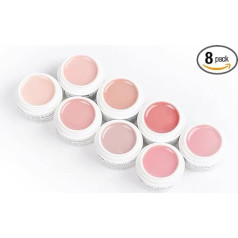 KM-Nails Set of 8 UV Gel 5 ml Each | LED & UV Curing | Manicure Camouflage & Building Gel | Nail Modelling Natural Tones | Nail Design Nude, Baby Boomer and Many More