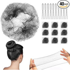 Pack of 20 Invisible Hair Nets with 20 Pieces Hairpins, Nylon Hair Nets for Buns, Bun Nets Hair Net Bun Kids Ballet Hair Bun Shaper Elastic Edge Knot Net Black Net