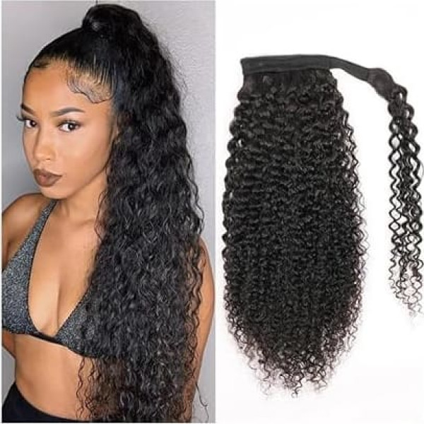 Health Kinky Curly Wrap Around Ponytail Real Hair Brazilian Remy Hair Clip Ponytail Extensions for Women Body Care (20 inches 100 g)