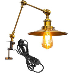 Retro Clamp Light, 1 Pack Reading Lamp with 2.5 m Cable, Dimmable Gold Bedside Lamp, Eye Care Desk Lamp for Office, Home Use, E27 Lamp Holder - TB2773GL
