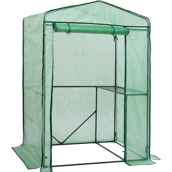 EGN18GH02G1 Foil Greenhouse, Tomato House, Sturdy Tomato Greenhouse with Shelf, Pointed Roof, 123 x 95 x 185 cm, for Vegetables, Fruits, Flowers, Garden, Balcony, Green
