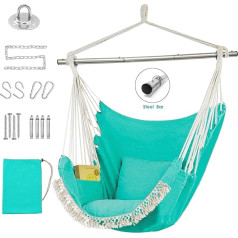Hammock Rocking Chair, Hanging Chair with Bag, Removable Steel Support Bar, 500 lb Capacity, Cotton Fabric Hammock Chair, 2 Soft Cushions for Indoor and Outdoor Use, Green