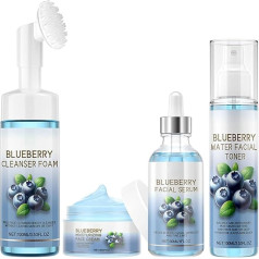 Blueberry Skin Care Set for Women, Antioxidant, Reduces Wrinkles, Maintains Shine and Elasticity of the Skin, with Face Cream, Serum, Cleanser, Toner