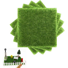 Pack of 4 Artificial Grass, Artificial Grass for Crafts, Miniature Garden Decoration, Artificial Grass Miniature Moss 15 x 15 cm, Miniature Decorative Garden Artificial Grass for Indoor Use, Outdoor